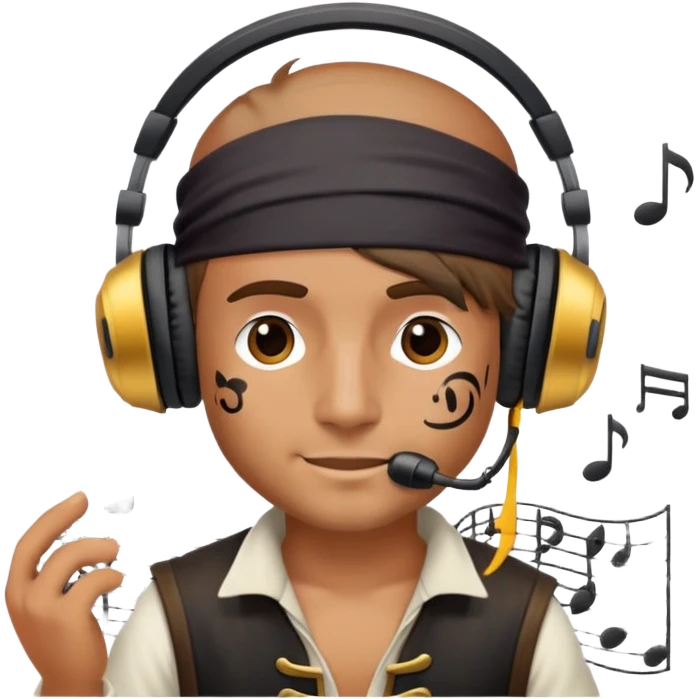 pirate with headphones and music notes emoji