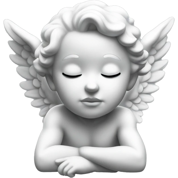 Cute White cherub statue full body showing eyes closed emoji