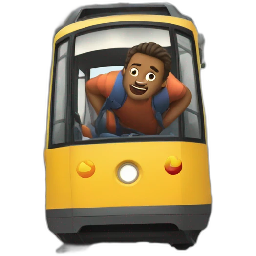 man falling off bike bumps in a tram emoji