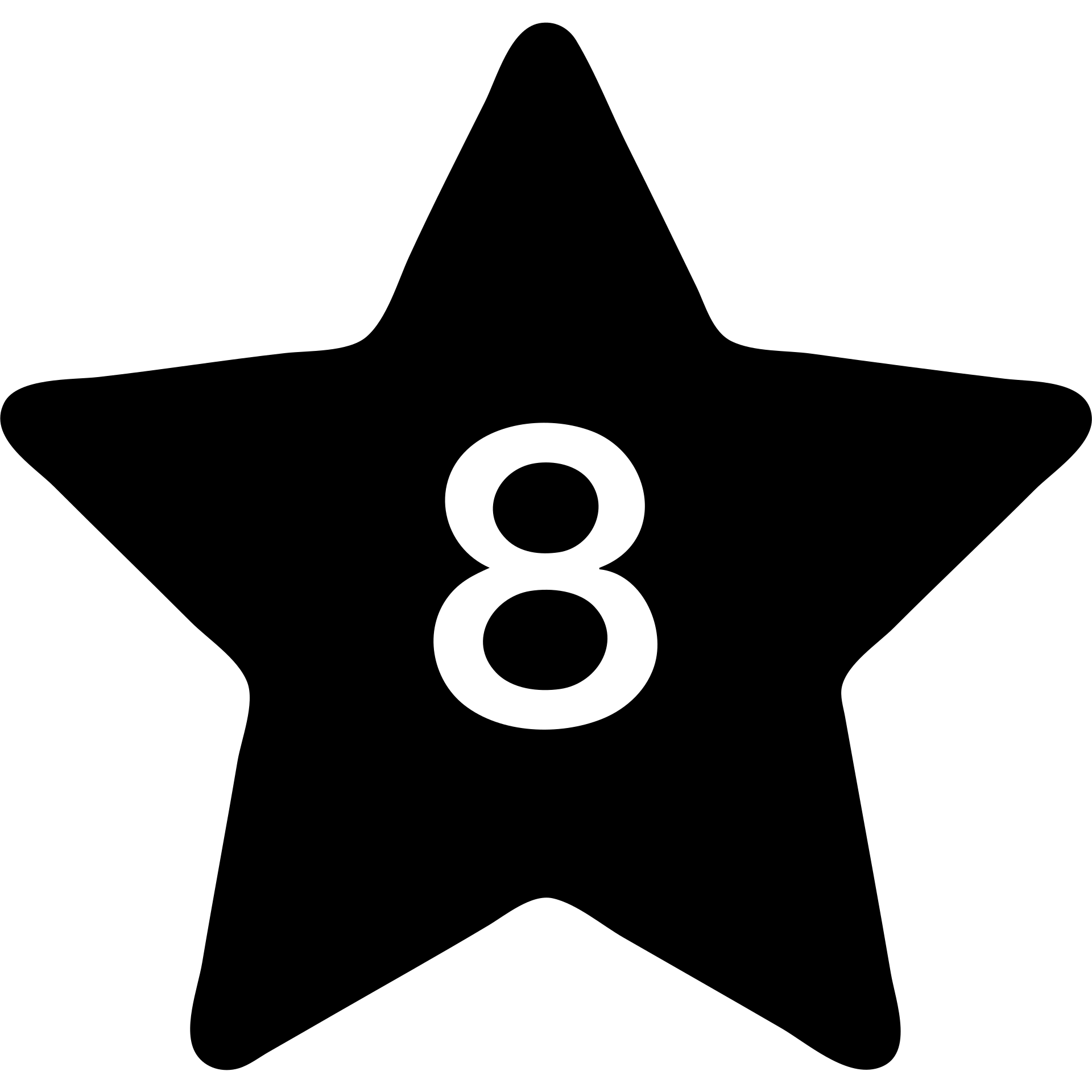 five-pointed star with the number 8 centered inside, solid black icon emoji
