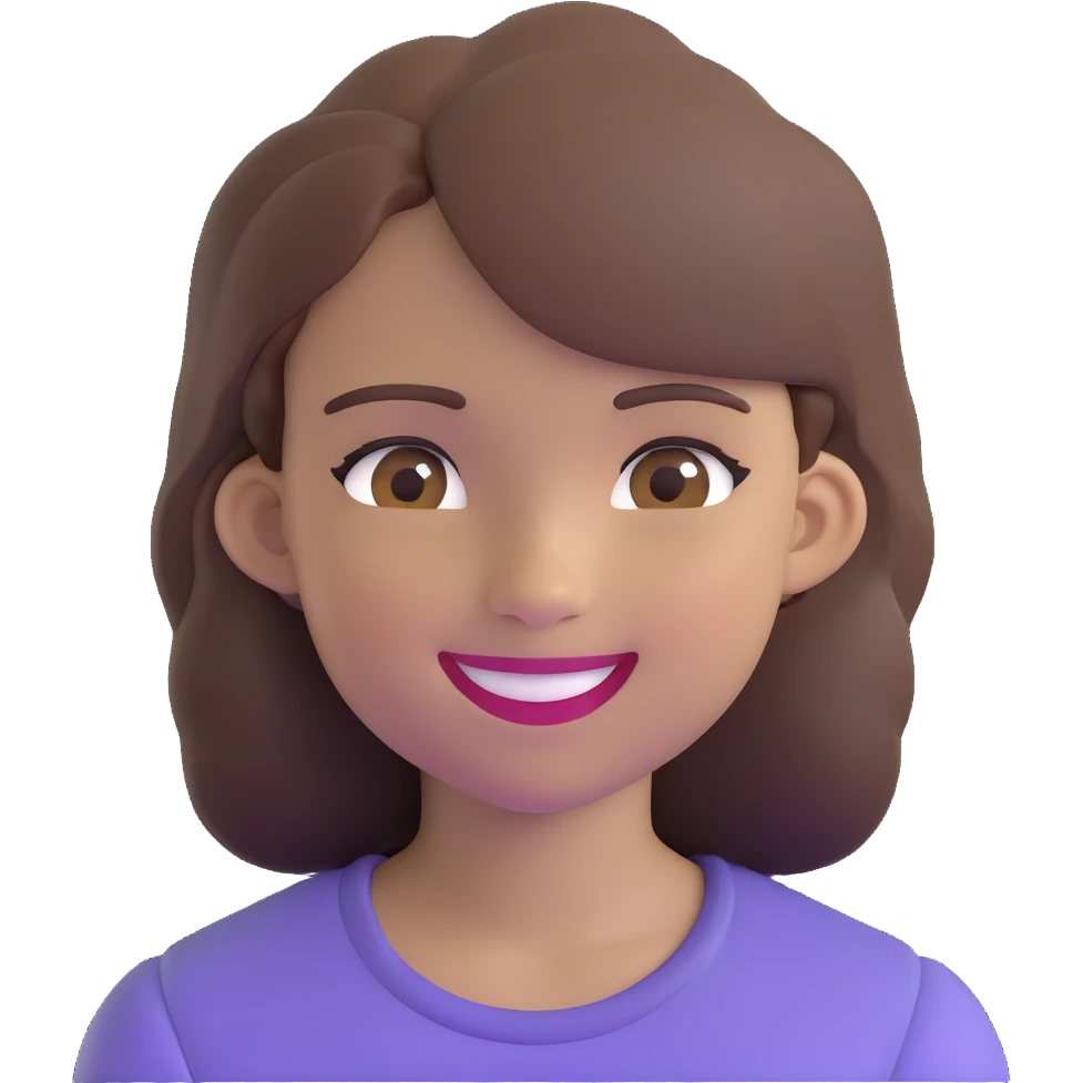 a girl with brown hair and brown eyes smiling emoji