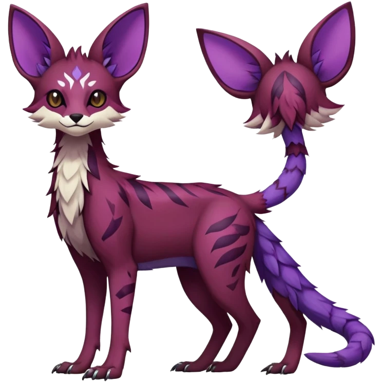 Feral Rare realistic edgy burgundy-purple pretty beautiful handsome gorgeous aesthetic colorful vibrant Vernid-Trico-species-Fakemon-creature by LiLaiRa, random markings, tufted ears, full body emoji