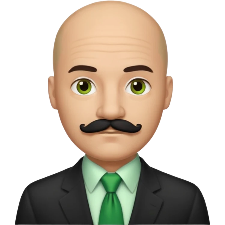 Bald guy with thick black mustache , green tie emoji