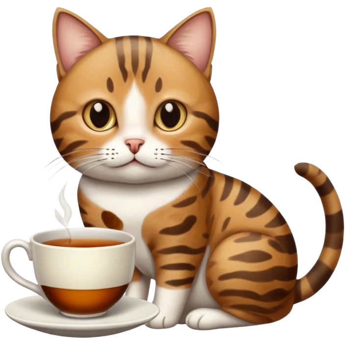 Yanında bir bardak çay olan tekir kedi emoji