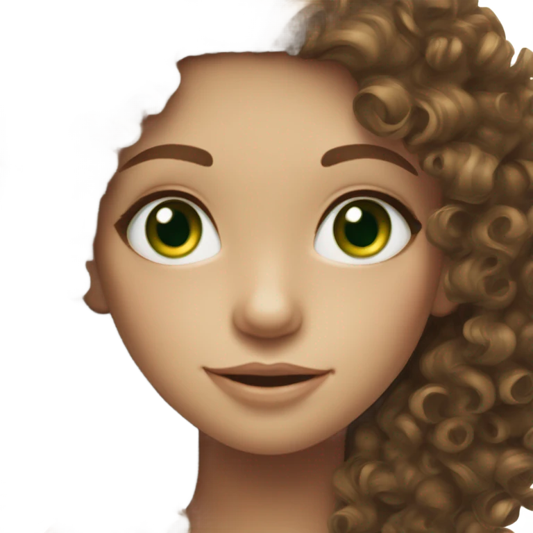 Brunette Curly hair pale freckled girl with green eyes emoji