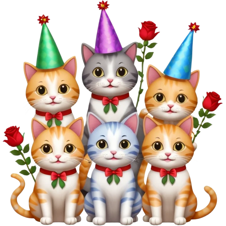 Group of cats, throwing roses congratulations  emoji