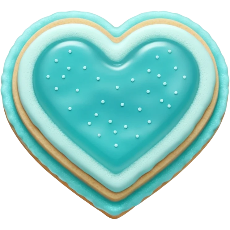 Realistic shortbread cookie in the shape of a heart with Tiffany blue color jelly middle filling and sprinkled powder sugar on top. emoji