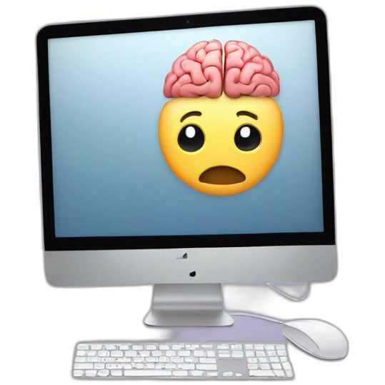 iMac with brain on screen emoji