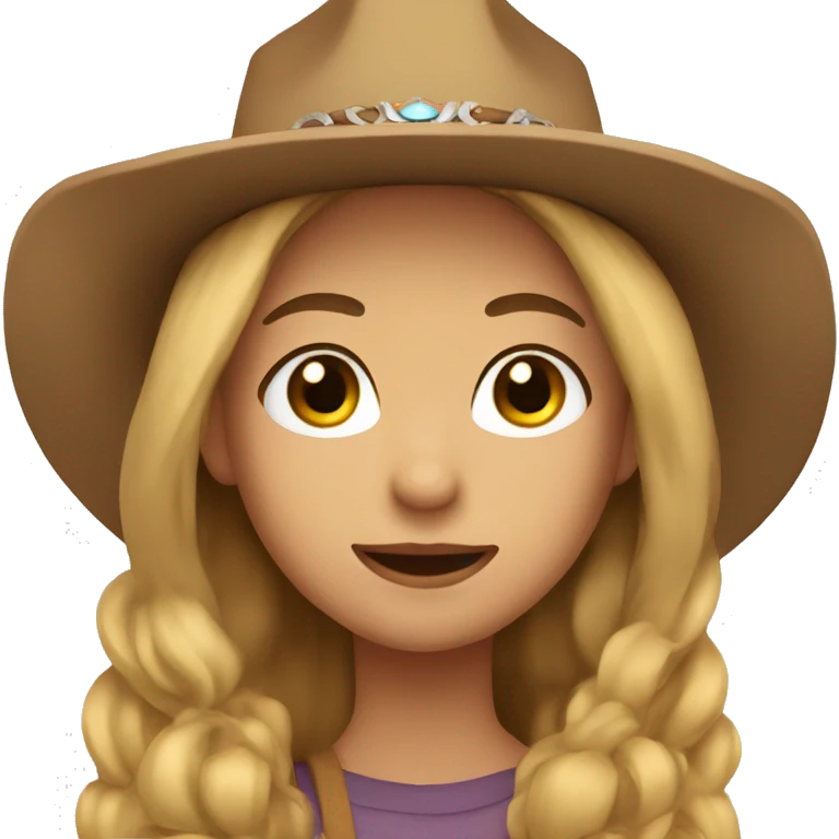 Girl with long light brown hair and cowboy hat with big lashes  emoji