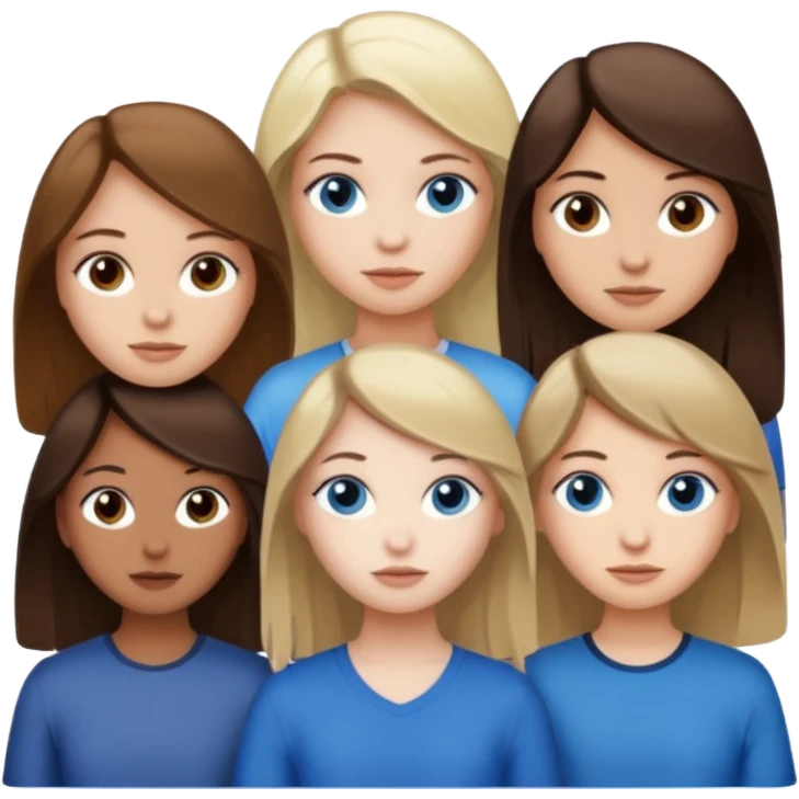 a trio of people where one girl in the back has white skin, brown hair, and brown eyes; another girl in the back has white skin, dirty blonde hair, and blue eyes; and the girl in the front has tan skin, dark brown hair and dark brown eyes. emoji