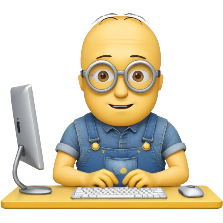 minion with desktop computer works deeply emoji