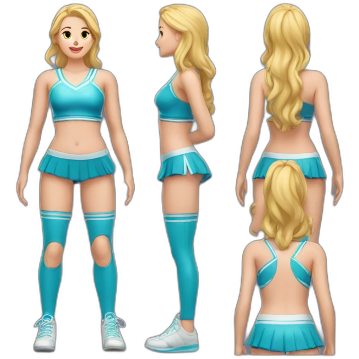 Full body Caucasian curvy cheerleader back and front views emoji