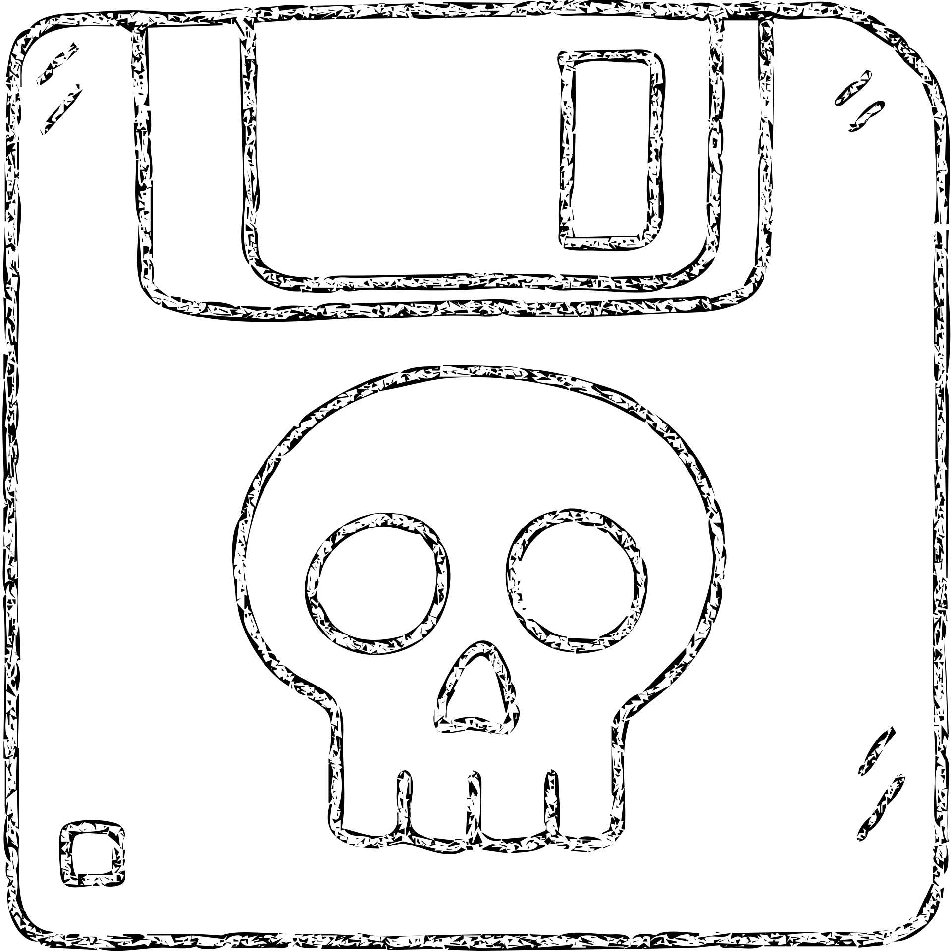 floppy disc with a skull, hand drawn outlined icon emoji
