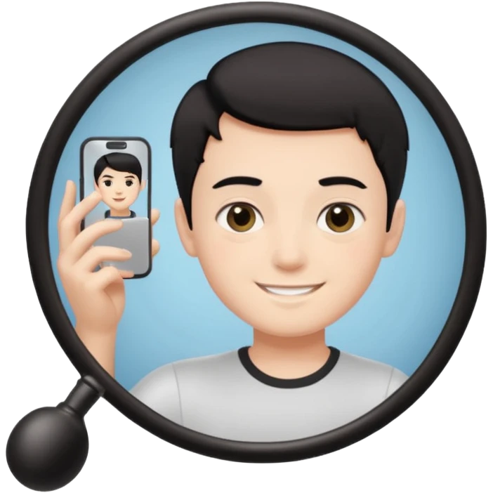generate a pretty bratz fair skinned boy with short black hair taking a mirror selfie emoji