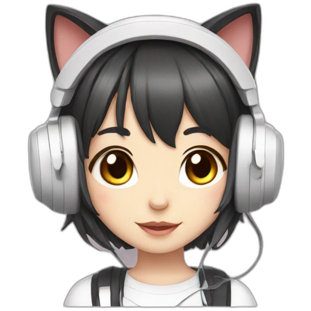 cute anime girl with cat headset emoji