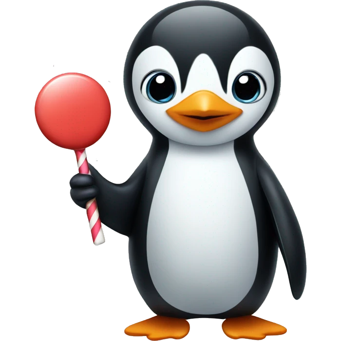 Penguin holding a lollipop emoji