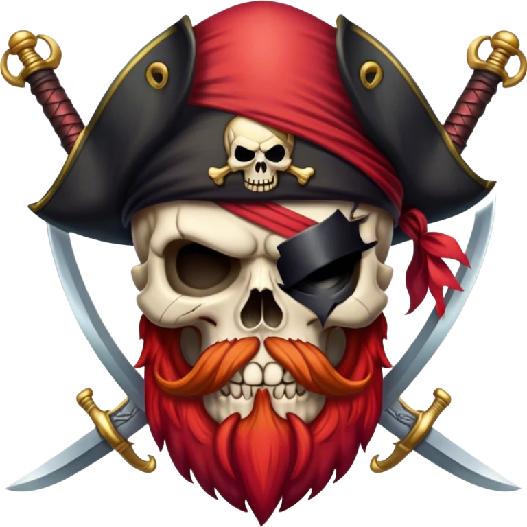 Evil Pirate skull with red beard and 2 crossed swords emoji