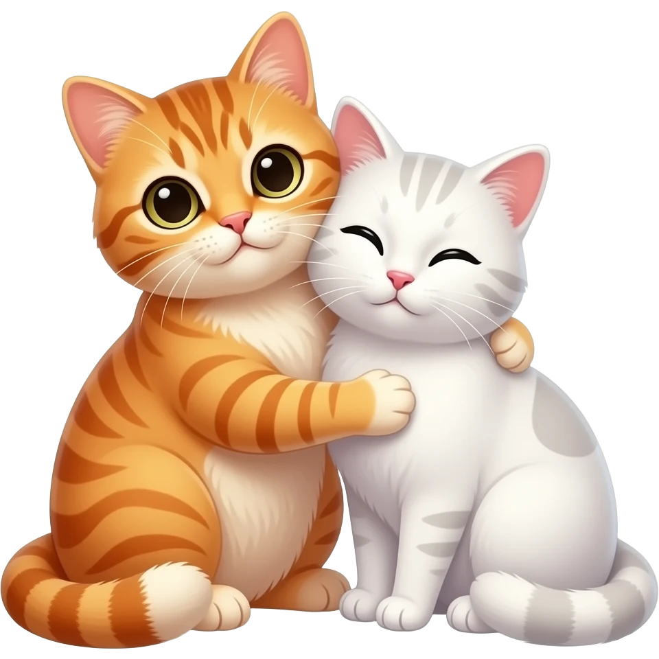 Orange tabby cat cuddle white cat emoji