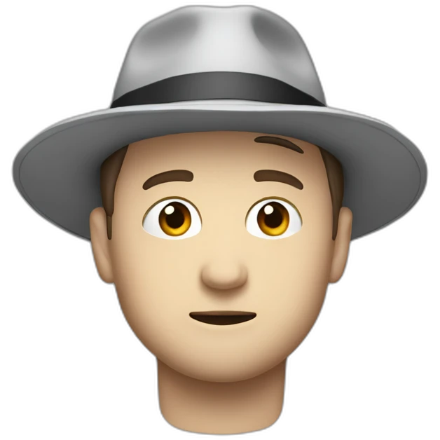 tim robinson wearing a grey fedora white shirt only looking scared and sad facing left - fabric attached to back of hat covering neck emoji