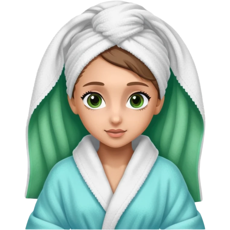 ariana grande in bath robe with hair towel blue green eyes  emoji