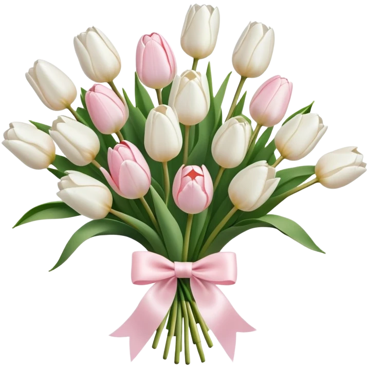 White tulips bouquet with light pink bow  emoji