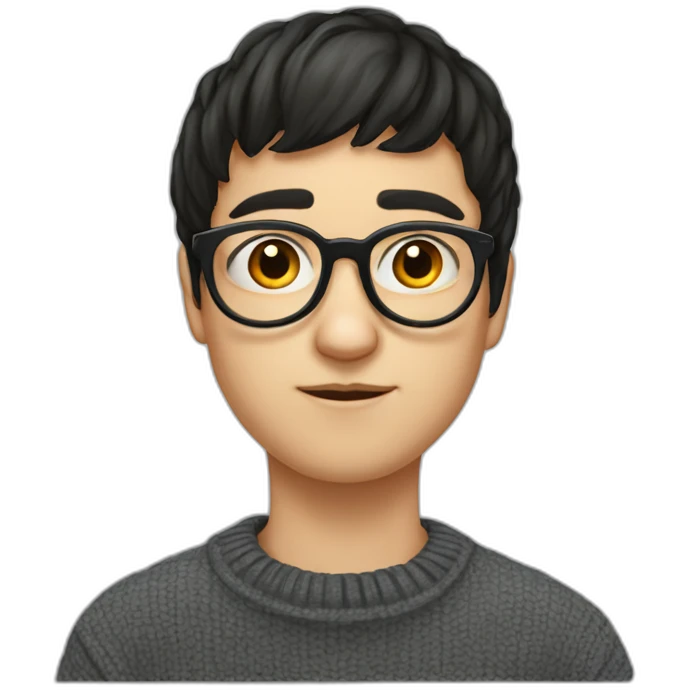 Russian boy in glasses with short black bangs back with glasses and a stupid look in a kappa sweater emoji