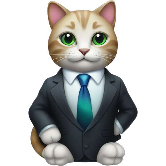 Cat wearing Dark iridescent business suit glowing emoji