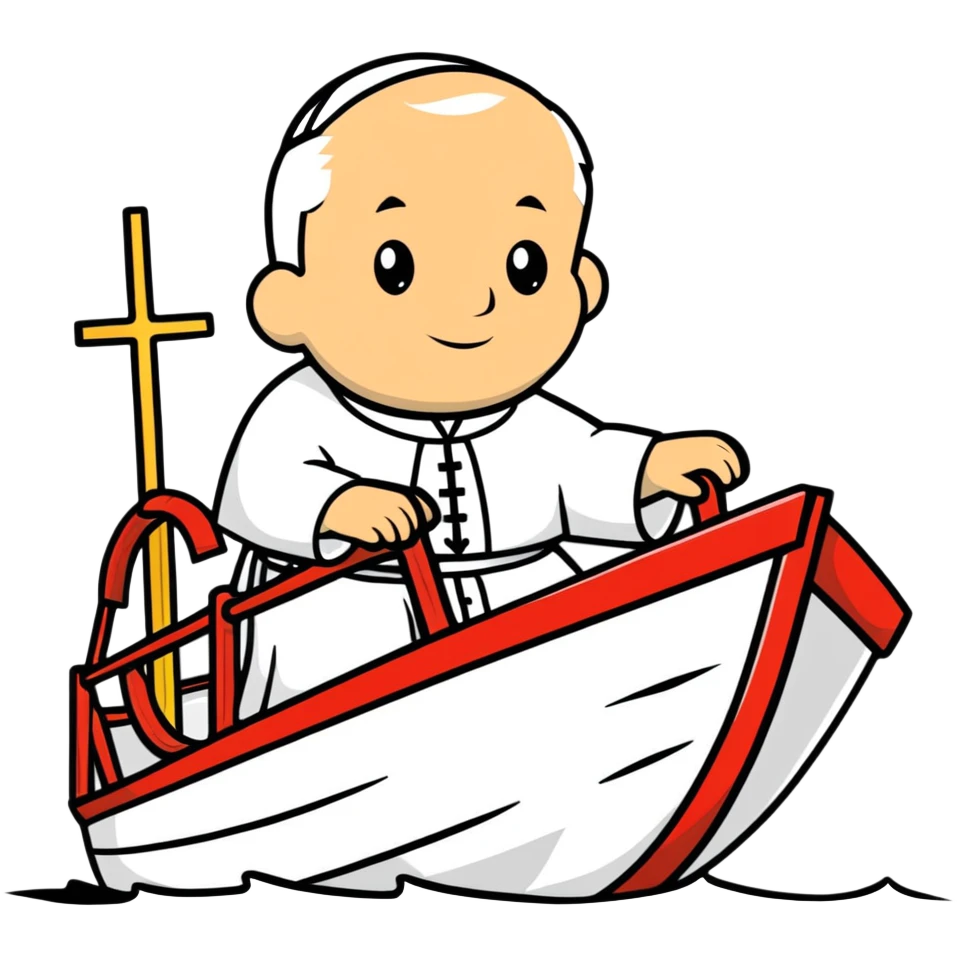 Pope John Paul II riding on a boat emoji