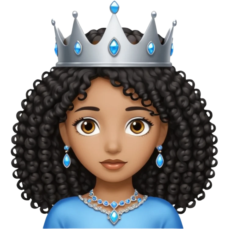 Por favor hazme el emoji de la princesa pero morena con el pelo negro y rizado, los ojos marrones y la corona plateada con jollas azules emoji