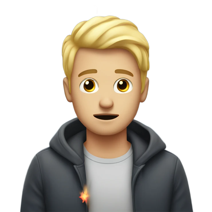 Blonde man sad on New Year’s Day with fireworks emoji