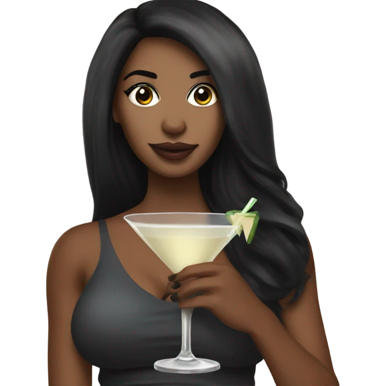 black haired woman holding a pornstar martini emoji