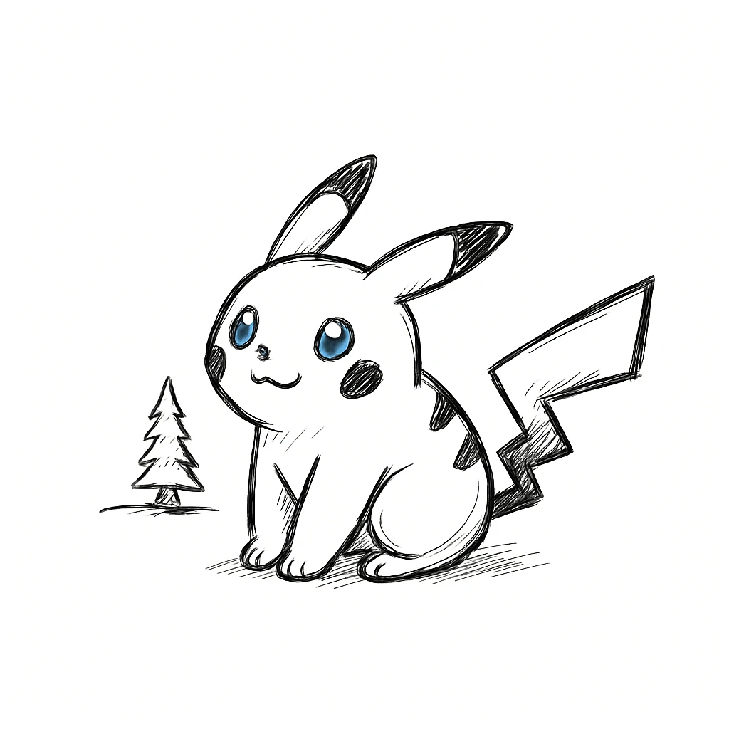 Make Pikachu with blue eyes, sketchy lines, hand drawn doodle style. Keep the hand drawn doodle style but change the eye color to blue. emoji