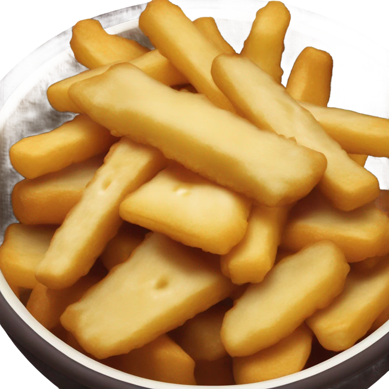 Bowl with fries and cheese curds on top covered in gravy emoji