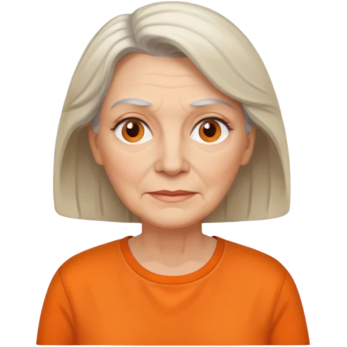 older white woman with orange shirt no smile emoji