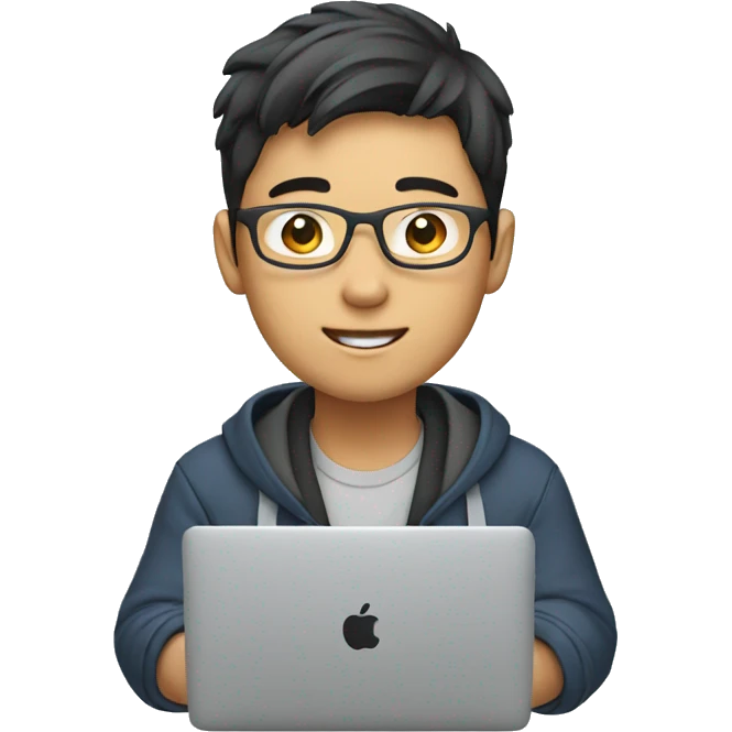 student Asian Person working on macbook laptop emoji