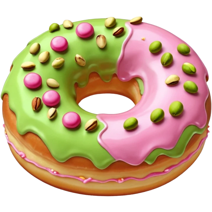 donut with light green & pink frosting & pistachio pieces emoji
