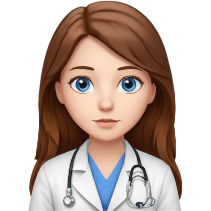 inside a classroom at university, a pretty female nursing student with long brown hair, blue eyes emoji