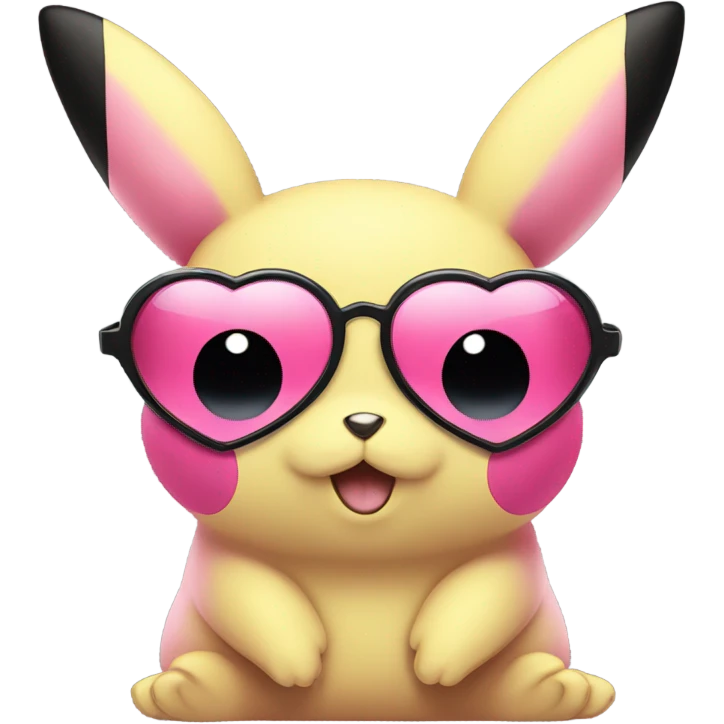 Cute pink pikachu with black heart shaped sunglasses  emoji