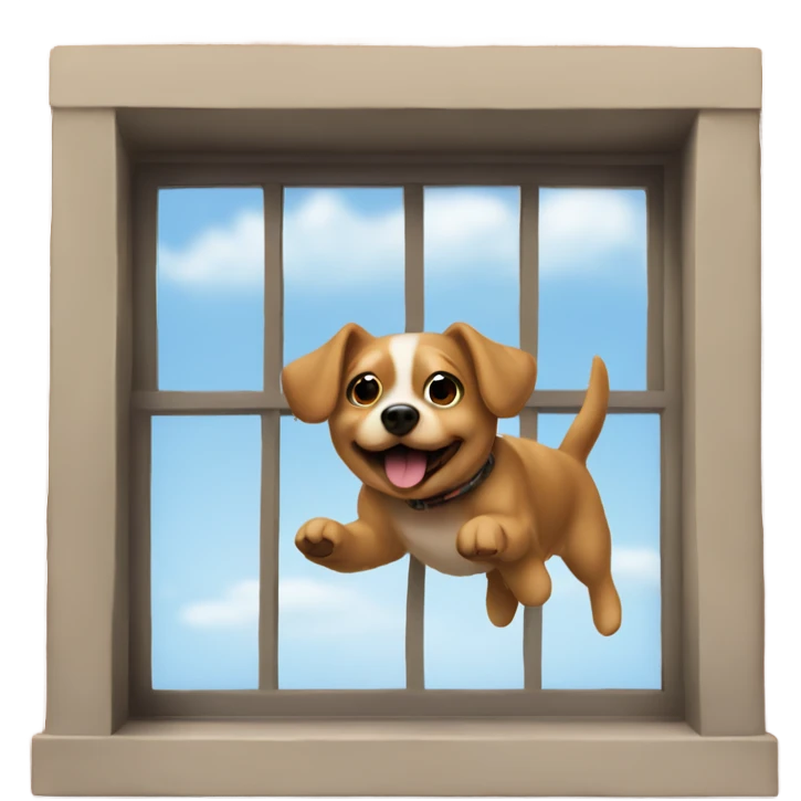 Small dog flying out a window  emoji
