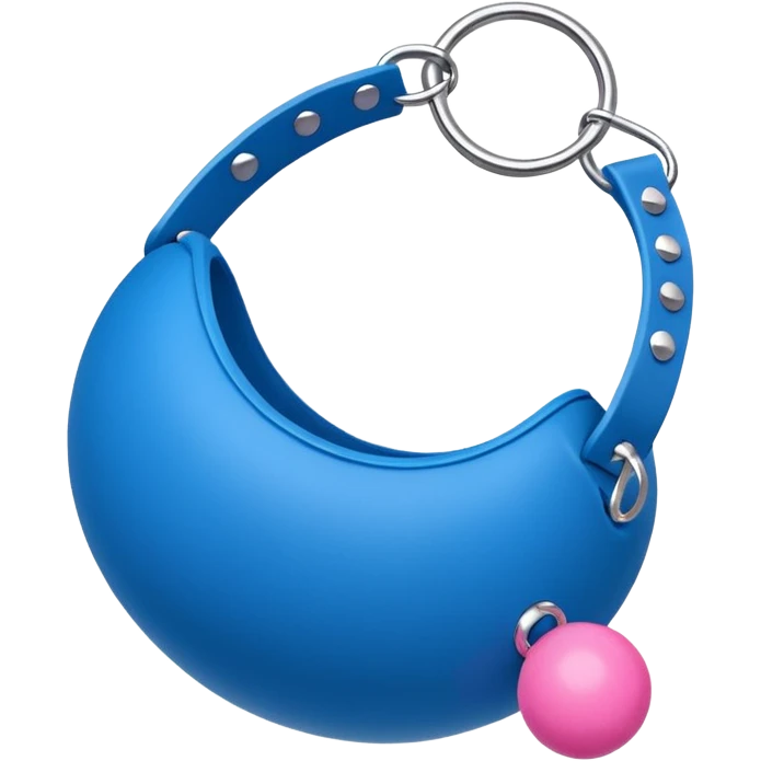 Blue ball for the gag on a ball gag with a white attachment collar with pink  studs on the collar  emoji