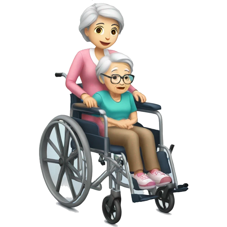  girl pushing grandma in wheelchair emoji