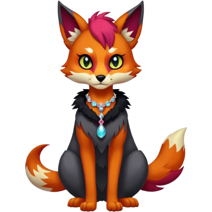 Multicolored gloomy dark edgy spooky hot warm badass realistic floral exotic Falvie-Fionbri-fursona, full body, wearing jewelries emoji