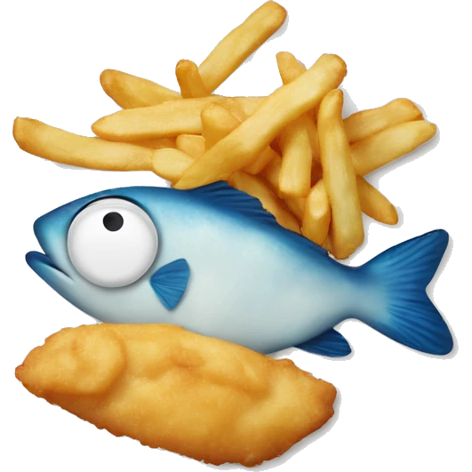 fish and chips on a plate with no eyes emoji