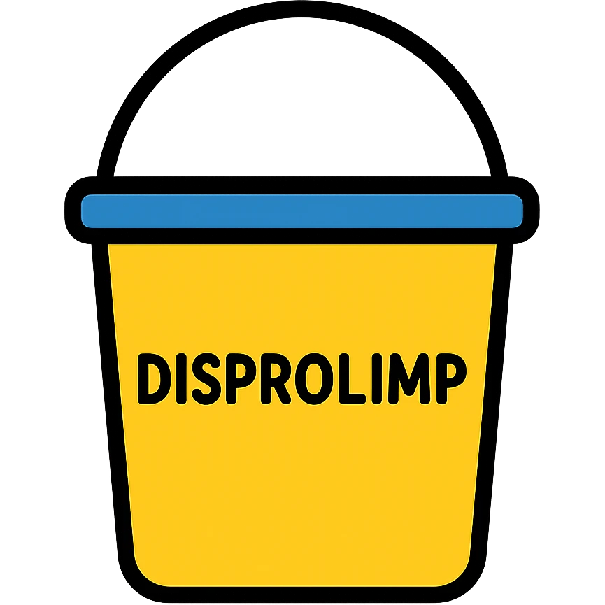 simple and clear bucket with the word DISPROLIMP, color icon with black outline emoji