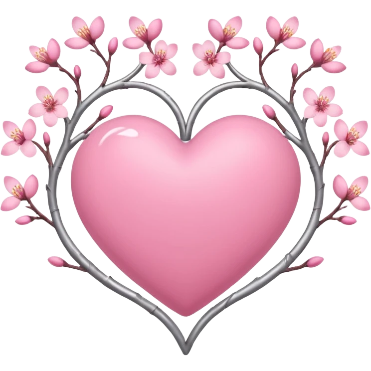 heart entwined with sakura branches and subtle pink silver details emoji