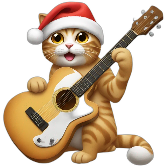 cat in santa hat playing guitar emoji