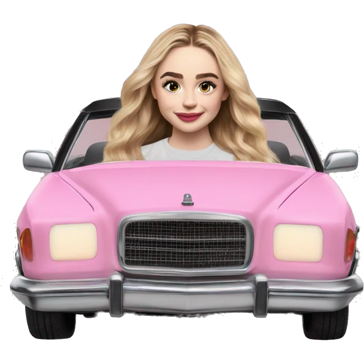 Sabrina Carpenter en un carro rosa emoji