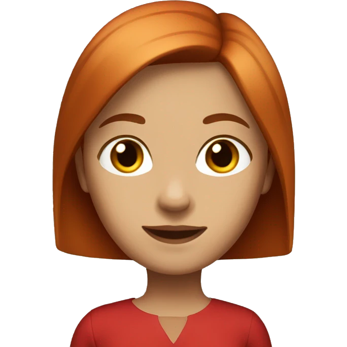A red-haired girl with medium-length straight hair, brown eyes in a red dress emoji
