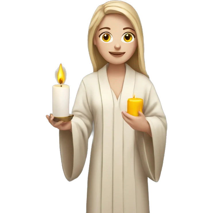 White girl holding candle wearing robe emoji