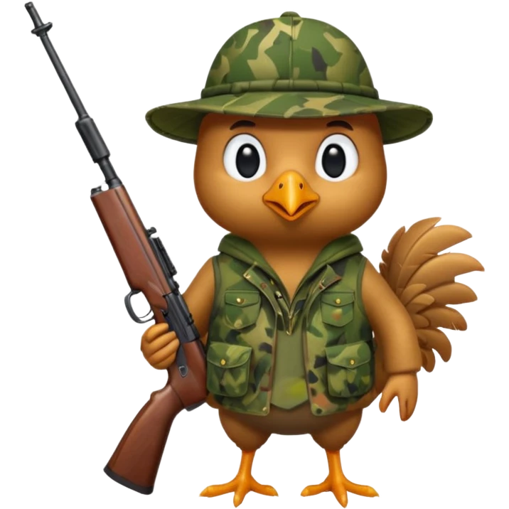 Emoji Chicken dressed as an hunter emoji